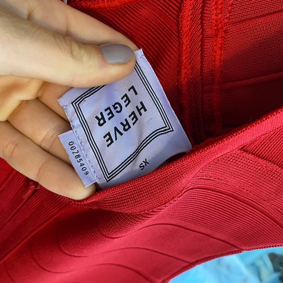 Herve Leger Red V Neck Mini Bandage Dress XS - Picture 7 of 11